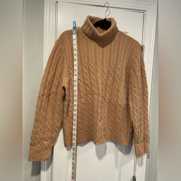 Yarnworks Size M Tan Brown Wool Angora Turtleneck Pullover Cable Knit Sweater - Picture 7 of 10